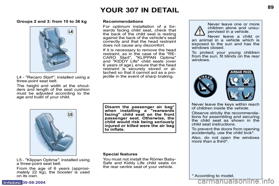 PEUGEOT 307 BREAK 2004  Owners Manual �8�8
�3�0�-�0�8�-�2�0�0�4
�8�9
�3�0�-�0�8�-�2�0�0�4
�Y�O�U�R� �3�0�7� �I�N� �D�E�T�A�I�L
�N�e�v�e�r�  �l�e�a�v�e�  �o�n�e�  �o�r�  �m�o�r�e�  
�c�h�i�l�d�r�e�n�  �a�l�o�n�e�  �a�n�d�  �u�n�s�u�-
�p�e�