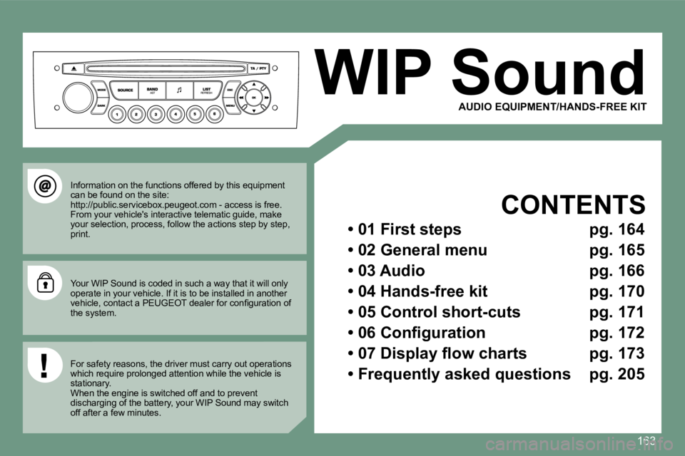 PEUGEOT 308 CC DAG 2008  Owners Manual 163
      WIP Sound 
  CONTENTS  
  