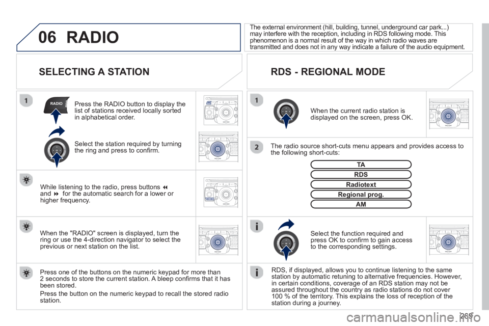 PEUGEOT 308 SW BL 2012  Owners Manual 269
06
RADIO
2ABC3DEF5JKL4GHI6MNO8TUV7PQRS9WXYZ0*#
1RADIO MEDIANAV ESC TRAFFIC
SETUPADDR
BOOK
2ABC3DEF5JKL4GHI6MNO8TUV7PQRS9WXYZ0*#
1RADIO MEDIANAV ESC TRAFFIC
SETUPADDR
BOOK
2ABC3DEF5JKL4GHI6MNO8TUV7