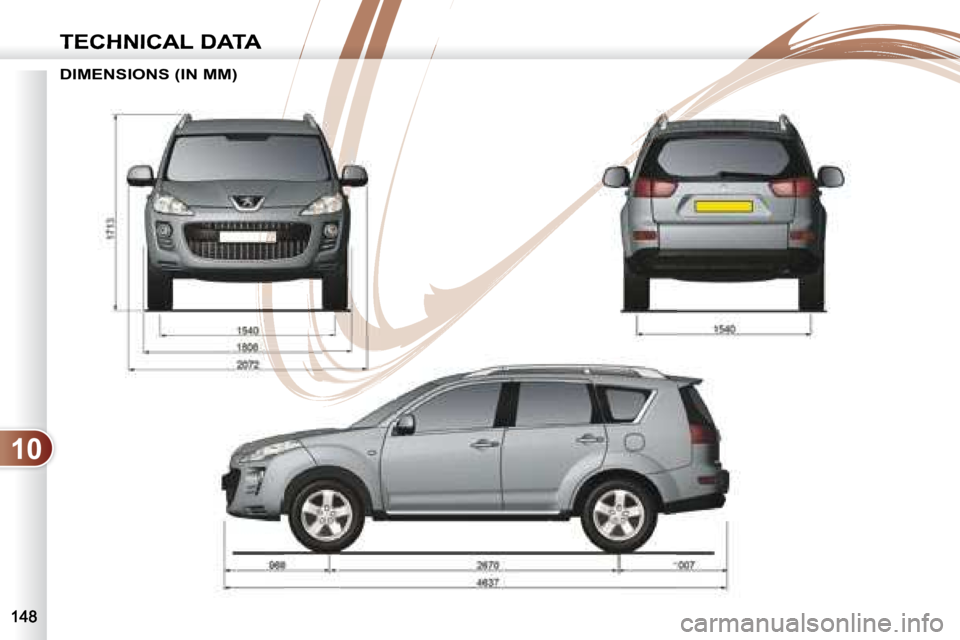PEUGEOT 4007 2007  Owners Manual 10
TECHNICAL DATA
DIMENSIONS (IN MM)                           