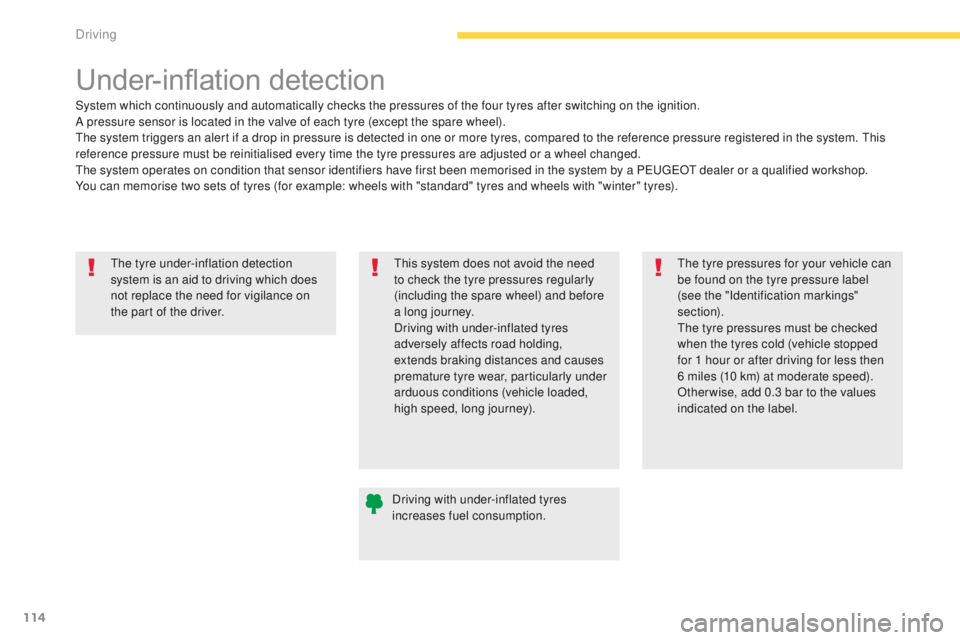 PEUGEOT 4008 2015 Owners Manual 114
4008_en_Chap04_conduite_ed01-2014
the tyre under-inflation detection
system is an aid to driving which does
not replace the need for vigilance on
the part of the driver.
Under-inflation detecti PEUGEOT 4008 2015 Owners Manual 114
4008_en_Chap04_conduite_ed01-2014
the tyre under-inflation detection
system is an aid to driving which does
not replace the need for vigilance on
the part of the driver.
Under-inflation detecti