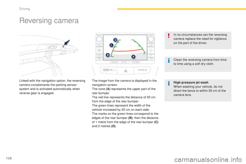 PEUGEOT 4008 2015 Owners Manual 126
4008_en_Chap04_conduite_ed01-2014
Reversing camera
Linked with the navigation option, the reversing
camera complements the parking sensor
system and is activated automatically when
reverse gear PEUGEOT 4008 2015 Owners Manual 126
4008_en_Chap04_conduite_ed01-2014
Reversing camera
Linked with the navigation option, the reversing
camera complements the parking sensor
system and is activated automatically when
reverse gear