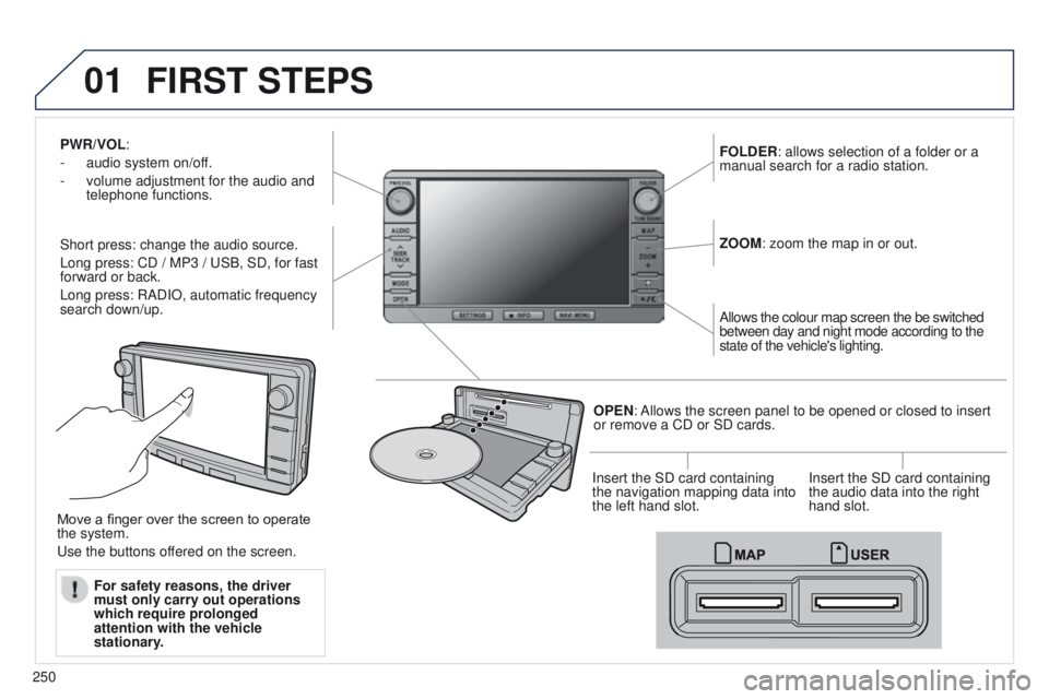 PEUGEOT 4008 2015  Owners Manual 01
250
4008_en_Chap10b_Mitsu6_ed01-2014
PWR/VOL:
-  
audio system on/of
 f.
-
 
volume adjustment for the audio and 
telephone functions.
Short press: change the audio source.
Long press: CD / MP3 / 
