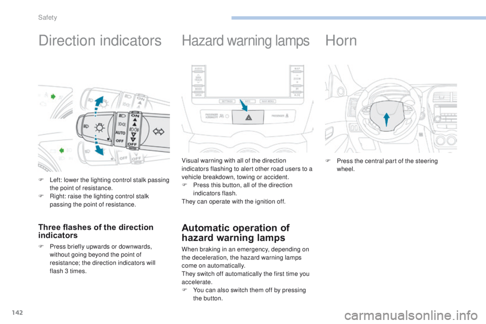 PEUGEOT 4008 2017 Owners Manual 142
4008_en_Chap06_securite_ed01-2016
Direction indicators
F Left: lower the lighting control stalk passing the point of resistance.
F
R
ight: raise the lighting control stalk
passing the point of PEUGEOT 4008 2017 Owners Manual 142
4008_en_Chap06_securite_ed01-2016
Direction indicators
F Left: lower the lighting control stalk passing the point of resistance.
F
R
ight: raise the lighting control stalk
passing the point of