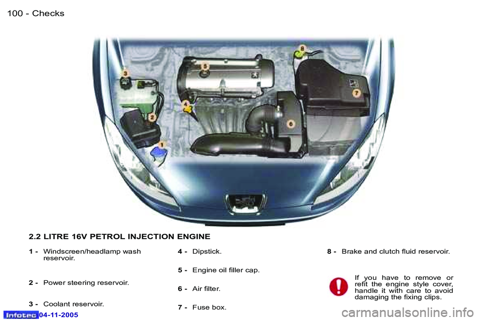 PEUGEOT 407 C 2005  Owners Manual �C�h�e�c�k�s
�1�0�0 �-
�0�4�-�1�1�-�2�0�0�5
�1�0�1
�C�h�e�c�k�s
�-
�0�4�-�1�1�-�2�0�0�5
�2�.�2� �L�I�T�R�E� �1�6�V� �P�E�T�R�O�L� �I�N�J�E�C�T�I�O�N� �E�N�G�I�N�E
�1� �-� �W�i�n�d�s�c�r�e�e�n�/�h�e�a�