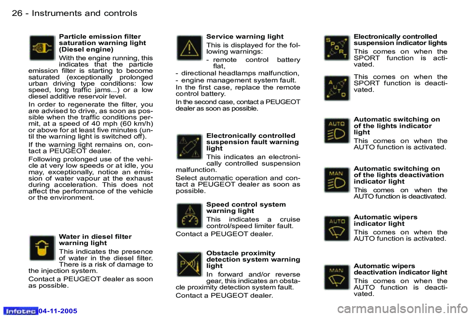 PEUGEOT 407 C 2005 User Guide �I�n�s�t�r�u�m�e�n�t�s� �a�n�d� �c�o�n�t�r�o�l�s�2�6 �-
�0�4�-�1�1�-�2�0�0�5
�2�7�I�n�s�t�r�u�m�e�n�t�s� �a�n�d� �c�o�n�t�r�o�l�s�-
�0�4�-�1�1�-�2�0�0�5
�E�l�e�c�t�r�o�n�i�c�a�l�l�y� �c�o�n�t�r�o�l�l�