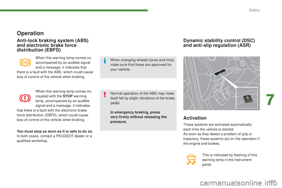 PEUGEOT 5008 2016 Owners Manual 137
5008_en_Chap07_securite_ed01-2015
Operation
When this warning lamp comes on,
accompanied by an audible signal
and a message, it indicates that
there is a fault with the ABS, which could cause
PEUGEOT 5008 2016 Owners Manual 137
5008_en_Chap07_securite_ed01-2015
Operation
When this warning lamp comes on,
accompanied by an audible signal
and a message, it indicates that
there is a fault with the ABS, which could cause