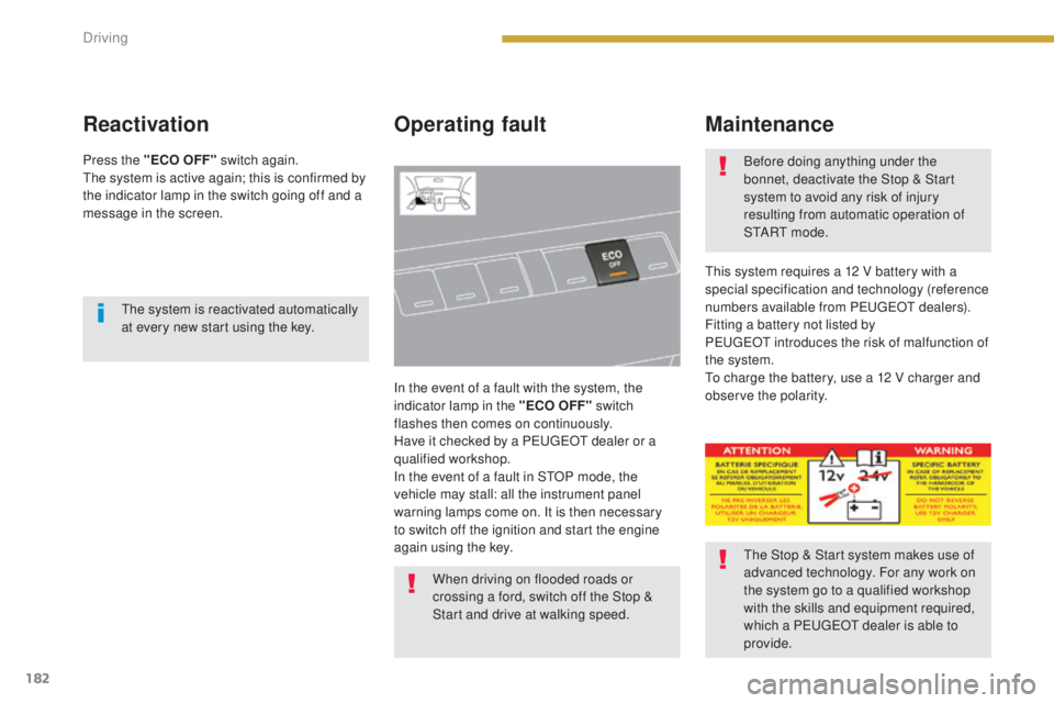 PEUGEOT 5008 2016 Owners Manual 182
5008_en_Chap08_conduite_ed01-2015
ReactivationOperating fault
In the event of a fault with the system, the
indicator lamp in the "ECO OFF" switch
flashes then comes on continuously.
Have PEUGEOT 5008 2016 Owners Manual 182
5008_en_Chap08_conduite_ed01-2015
ReactivationOperating fault
In the event of a fault with the system, the
indicator lamp in the "ECO OFF" switch
flashes then comes on continuously.
Have