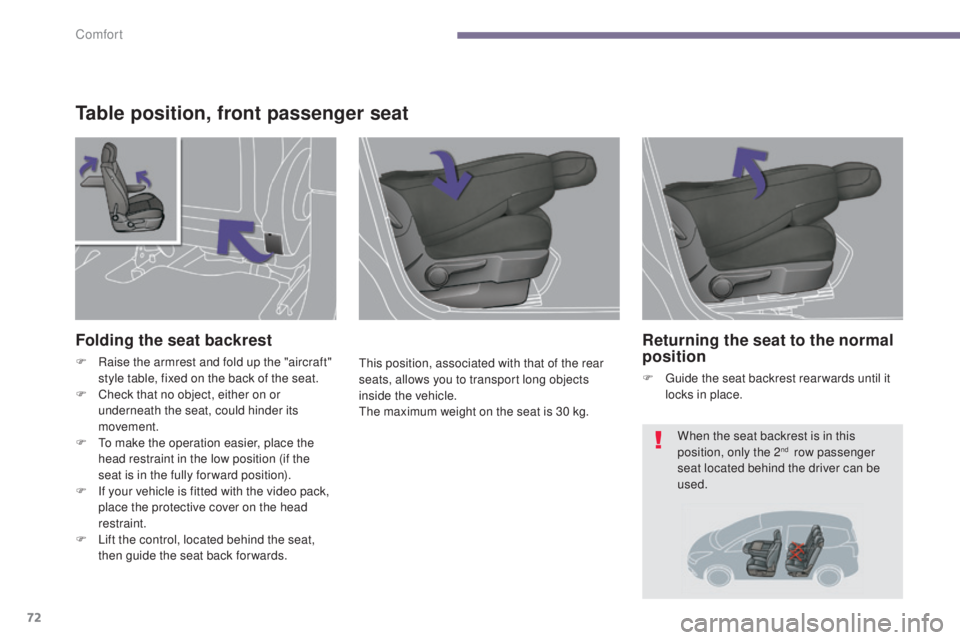 PEUGEOT 5008 2016 Manual PDF 72
5008_en_Chap03_confort_ed01-2015
Table position, front passenger seat
This position, associated with that of the rear
seats, allows you to transport long objects
inside the vehicle.
The maximum w PEUGEOT 5008 2016 Manual PDF 72
5008_en_Chap03_confort_ed01-2015
Table position, front passenger seat
This position, associated with that of the rear
seats, allows you to transport long objects
inside the vehicle.
The maximum w