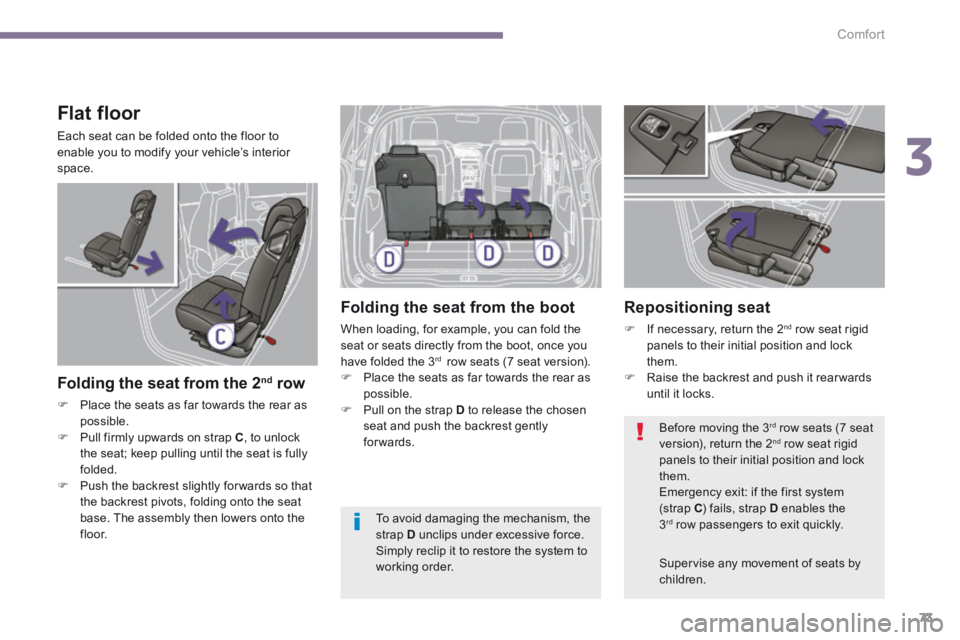 PEUGEOT 5008 2014 Manual PDF 3
Comfort73
Flat floor
Each seat can be folded onto the floor to enable you to modify your vehicle’s interior space.
Folding the seat from the 2 nd row
Place the seats as far toward PEUGEOT 5008 2014 Manual PDF 3
Comfort73
Flat floor
Each seat can be folded onto the floor to enable you to modify your vehicle’s interior space.
Folding the seat from the 2 nd row
Place the seats as far toward