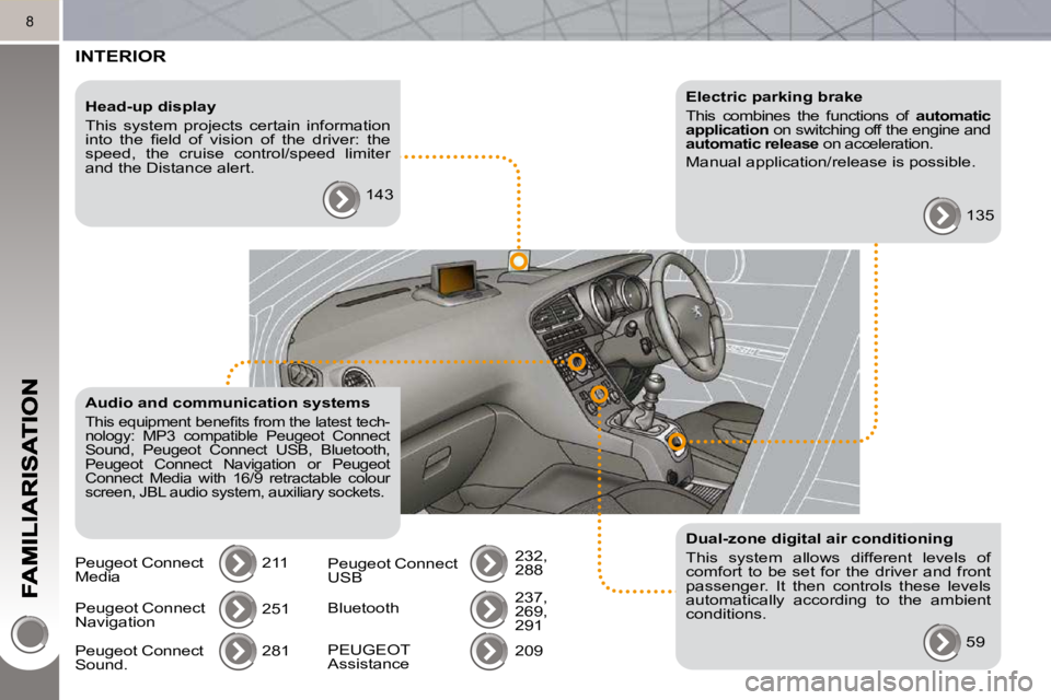 PEUGEOT 5008 2010  Owners Manual 8
 INTERIOR  
  Electric parking brake  
 This  combines  the  functions  of   automatic 
application   on switching off the engine and 
 
automatic release   on acceleration. 
 Manual application/rel