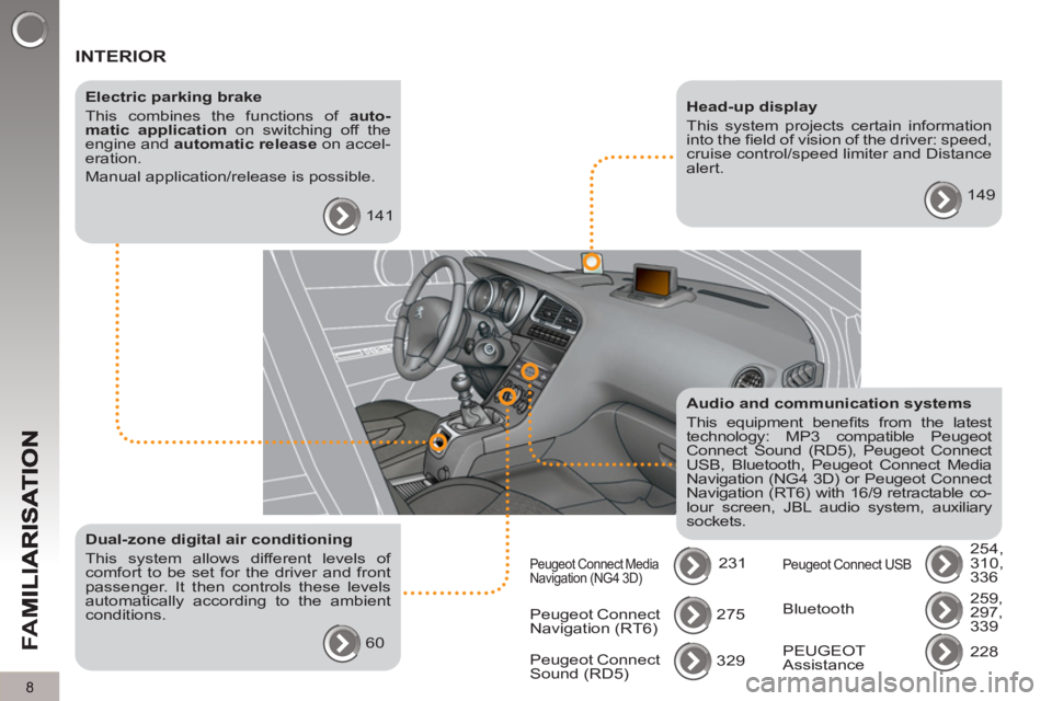 PEUGEOT 5008 2013  Owners Manual FA
M
8
  INTERIOR  
 
 
Electric parking brake 
  This combines the functions of  auto-
matic application 
 on switching off the 
engine and  automatic release 
 on accel-
eration. 
  Manual applicati