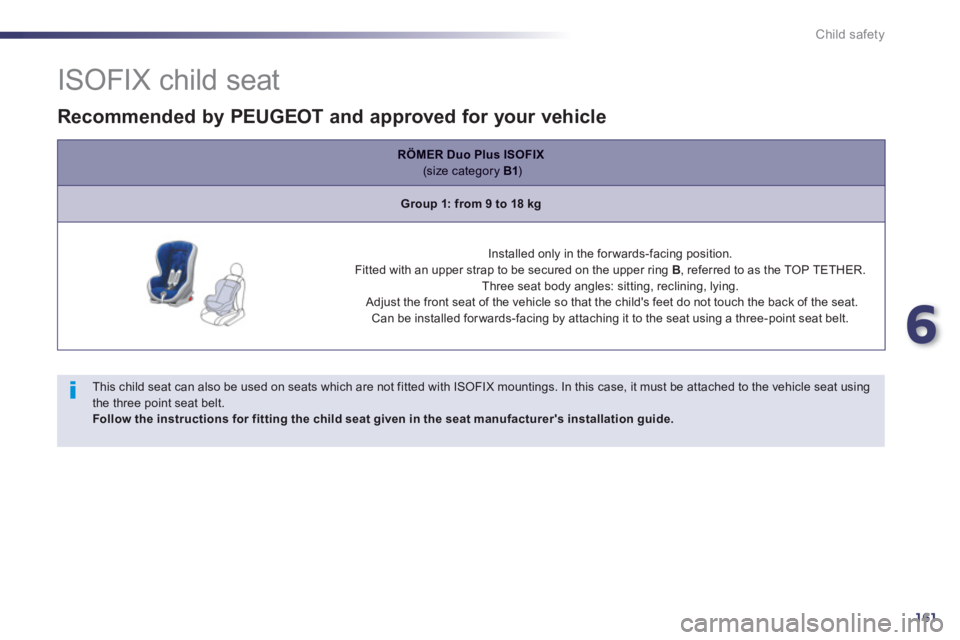 PEUGEOT 508 HYBRID DAG 2012 Owners Manual 6
161
Child safety
ISOFIX child seat
This child seat can also be used on seats which are not fitted with ISOFIX mountings. In this case, it must be attached to the PEUGEOT 508 HYBRID DAG 2012 Owners Manual 6
161
Child safety
ISOFIX child seat
This child seat can also be used on seats which are not fitted with ISOFIX mountings. In this case, it must be attached to the