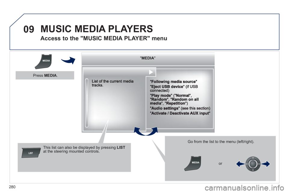 PEUGEOT 508 HYBRID DAG 2012 Owners Manual
280
09 MUSIC MEDIA PLAYERS
Access to the "MUSIC MEDIA PLAYER" menu
""""""""MEDIAMEDIAMEDIAMEDIAMEDIAMEDIAMEDIAMEDIAMEDIAMEDIAMEDIAMEDIAMEDIAMEDIAMEDIAMEDIAMEDIAMEDIAMEDIA""""""""
This list c PEUGEOT 508 HYBRID DAG 2012 Owners Manual
280
09 MUSIC MEDIA PLAYERS
Access to the "MUSIC MEDIA PLAYER" menu
""""""""MEDIAMEDIAMEDIAMEDIAMEDIAMEDIAMEDIAMEDIAMEDIAMEDIAMEDIAMEDIAMEDIAMEDIAMEDIAMEDIAMEDIAMEDIAMEDIA""""""""
This list c