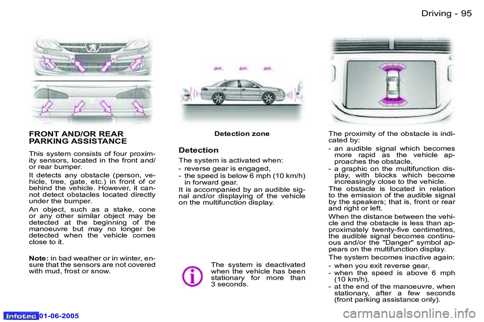 PEUGEOT 607 2005  Owners Manual �9�4 �-�D�r�i�v�i�n�g
�0�1�-�0�6�-�2�0�0�5
�9�5
�-�D�r�i�v�i�n�g
�0�1�-�0�6�-�2�0�0�5
�F�R�O�N�T� �A�N�D�/�O�R� �R�E�A�R�  
�P�A�R�K�I�N�G� �A�S�S�I�S�T�A�N�C�E
�T�h�i�s�  �s�y�s�t�e�m�  �c�o�n�s�i�s�