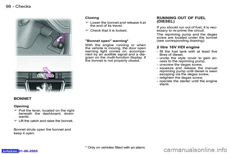 PEUGEOT 607 2005  Owners Manual �9�8 �-�C�h�e�c�k�s
�0�1�-�0�6�-�2�0�0�5
�9�9
�-�C�h�e�c�k�s
�0�1�-�0�6�-�2�0�0�5
�B�O�N�N�E�T
�O�p�e�n�i�n�g 
�F
�  �P�u�l�l� �t�h�e� �l�e�v�e�r�,� �l�o�c�a�t�e�d� �o�n� �t�h�e� �r�i�g�h�t� 
�b�e�n�e