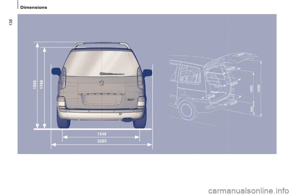 PEUGEOT 807 2010  Owners Manual 138
    Dimensions      
