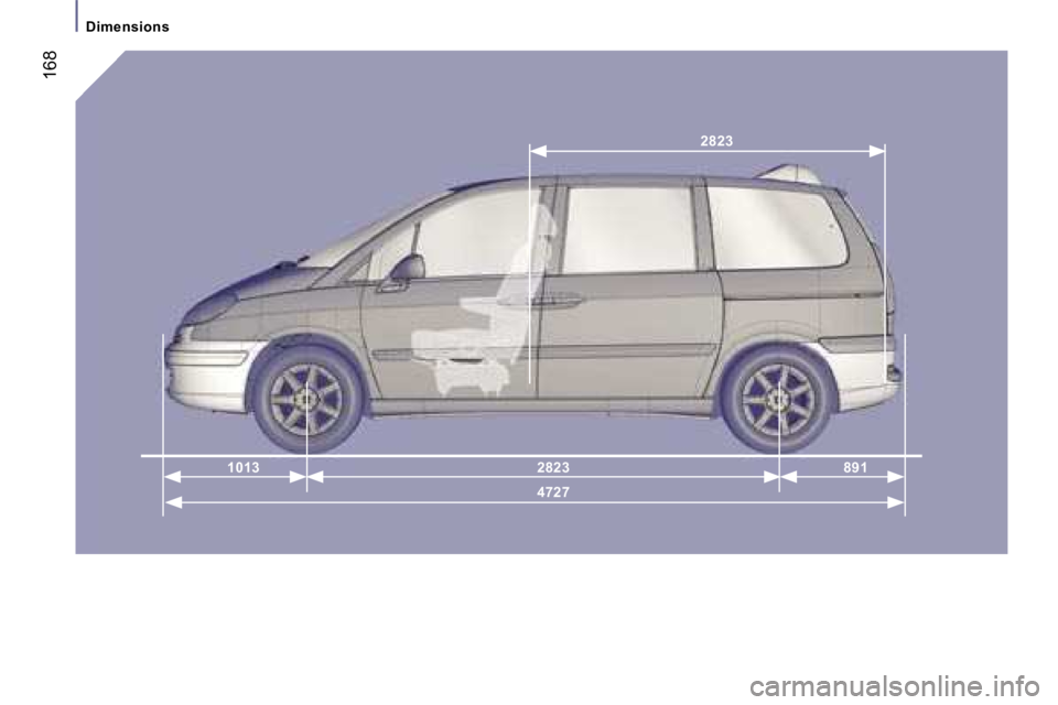 PEUGEOT 807 2006  Owners Manual �4�7�2�7
�2�8�2�3
�1�0�1�3 �8�9�1
�2�8�2�3
�D�i�m�e�n�s�i�o�n�s
�1�6�8  
