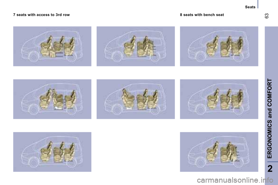 PEUGEOT 807 2006 Repair Manual �S�e�a�t�s
�7� �s�e�a�t�s� �w�i�t�h� �a�c�c�e�s�s� �t�o� �3�r�d� �r�o�w �8� �s�e�a�t�s� �w�i�t�h� �b�e�n�c�h� �s�e�a�t
�2
�6�3
�E�R�G�O�N�O�M�I�C�S� �a�n�d� �C�O�M�F�O�R�T         
