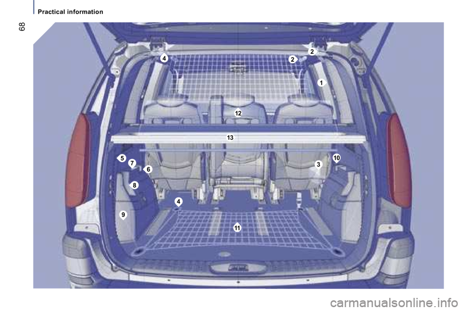 PEUGEOT 807 2007 Repair Manual �2�4�2
�1
�3
�4
�5
�6�7
�8
�9
�1�1
�1�2
�1�0
�1�3
�P�r�a�c�t�i�c�a�l� �i�n�f�o�r�m�a�t�i�o�n
�6�8  