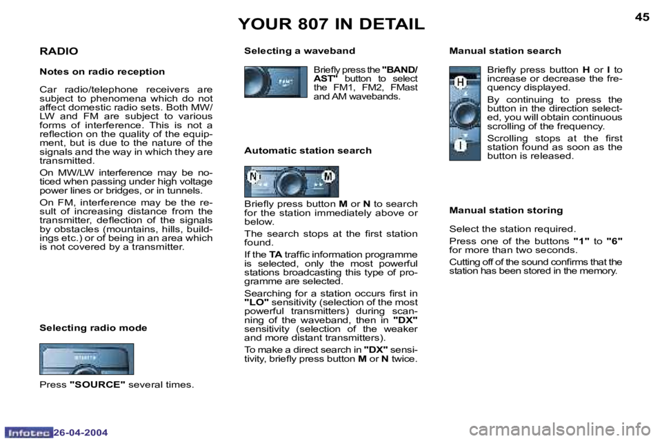 PEUGEOT 807 2004 Service Manual �4�4
�2�6�-�0�4�-�2�0�0�4
�4�5
�2�6�-�0�4�-�2�0�0�4
�Y�O�U�R� �8�0�7� �I�N� �D�E�T�A�I�L
�R�A�D�I�O
�N�o�t�e�s� �o�n� �r�a�d�i�o� �r�e�c�e�p�t�i�o�n 
�C�a�r�  �r�a�d�i�o�/�t�e�l�e�p�h�o�n�e�  �r�e�c�e
