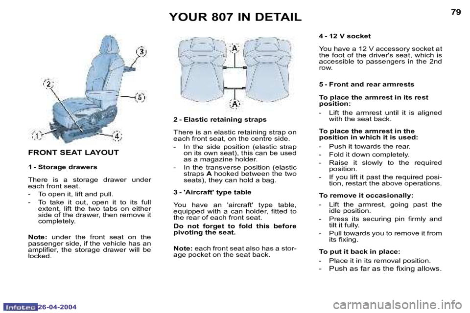 PEUGEOT 807 2004 Manual PDF �7�8
�2�6�-�0�4�-�2�0�0�4
�7�9
�2�6�-�0�4�-�2�0�0�4
�Y�O�U�R� �8�0�7� �I�N� �D�E�T�A�I�L
�F�R�O�N�T� �S�E�A�T� �L�A�Y�O�U�T
�1� �-� �S�t�o�r�a�g�e� �d�r�a�w�e�r�s 
�T�h�e�r�e�  �i�s�  �a�  �s�t�o�r�a�