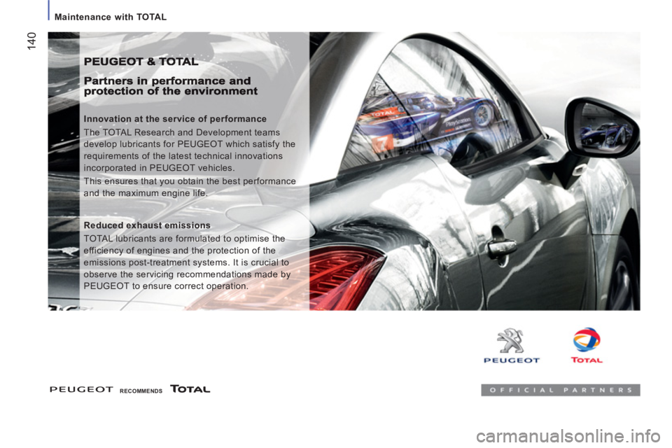 PEUGEOT BOXER 2011 Owners Manual
Maintenance with TOTAL
14
0
Innovation at the service of performance
The TOTAL Research and Development teams
develop lubricants for PEUGEOT which satisfy the
requirements of the lates PEUGEOT BOXER 2011 Owners Manual
Maintenance with TOTAL
14
0
Innovation at the service of performance
The TOTAL Research and Development teams
develop lubricants for PEUGEOT which satisfy the
requirements of the lates