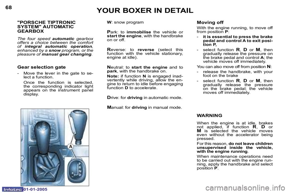 PEUGEOT BOXER DAG 2005  Owners Manual �6�8
�0�1�-�0�1�-�2�0�0�5
�6�9
�0�1�-�0�1�-�2�0�0�5
�"�P�O�R�S�C�H�E� �T�I�P�T�R�O�N�I�C�  
�S�Y�S�T�E�M�"� �A�U�T�O�M�A�T�I�C� 
�G�E�A�R�B�O�X
�T�h�e�  �f�o�u�r�  �s�p�e�e�d� �a�u�t�o�m�a�t�i