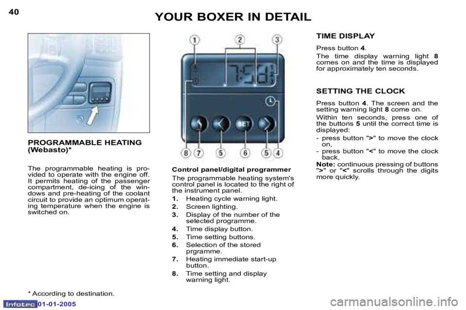 PEUGEOT BOXER DAG 2005 Manual Online �4�0
�0�1�-�0�1�-�2�0�0�5
�4�1
�0�1�-�0�1�-�2�0�0�5
�P�R�O�G�R�A�M�M�A�B�L�E� �H�E�A�T�I�N�G�  
�(�W�e�b�a�s�t�o�)�*
�T�h�e�  �p�r�o�g�r�a�m�m�a�b�l�e�  �h�e�a�t�i�n�g�  �i�s�  �p�r�o�- 
�v�i�d�e�d�  