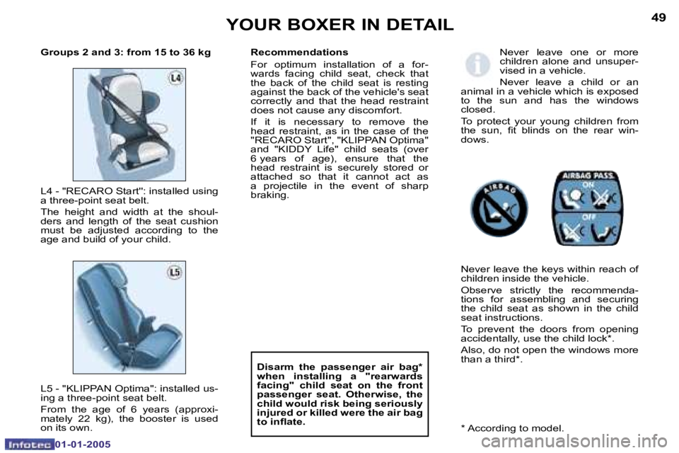 PEUGEOT BOXER DAG 2005 Manual Online �4�8
�0�1�-�0�1�-�2�0�0�5
�4�9
�0�1�-�0�1�-�2�0�0�5
�N�e�v�e�r�  �l�e�a�v�e�  �o�n�e�  �o�r�  �m�o�r�e�  
�c�h�i�l�d�r�e�n�  �a�l�o�n�e�  �a�n�d�  �u�n�s�u�p�e�r�-
�v�i�s�e�d� �i�n� �a� �v�e�h�i�c�l�e