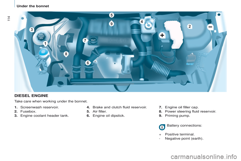 PEUGEOT PARTNER 2014 Owners Manual 11 4
Partner-2-VU_en_Chap07_Verification_ed02-2014
DIESEL ENGINE
4. Brake and clutch fluid reservoir.
5.
Air filter
.
6.
Engine oil dipstick. 7.
Engine oil filler cap.
8.
Power steering fluid PEUGEOT PARTNER 2014 Owners Manual 11 4
Partner-2-VU_en_Chap07_Verification_ed02-2014
DIESEL ENGINE
4. Brake and clutch fluid reservoir.
5.
Air filter
.
6.
Engine oil dipstick. 7.
Engine oil filler cap.
8.
Power steering fluid