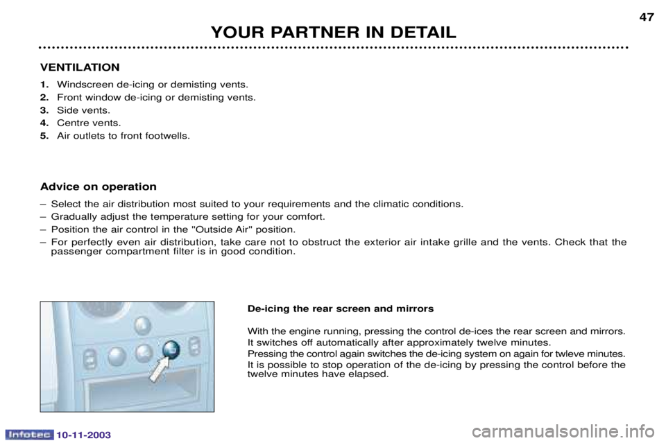PEUGEOT PARTNER VU 2003 Service Manual 10-11-2003
VENTILATION 1.			
	
	
2. 	
	
	
3. 		
4. 			
5. 		
Advice on operation
 