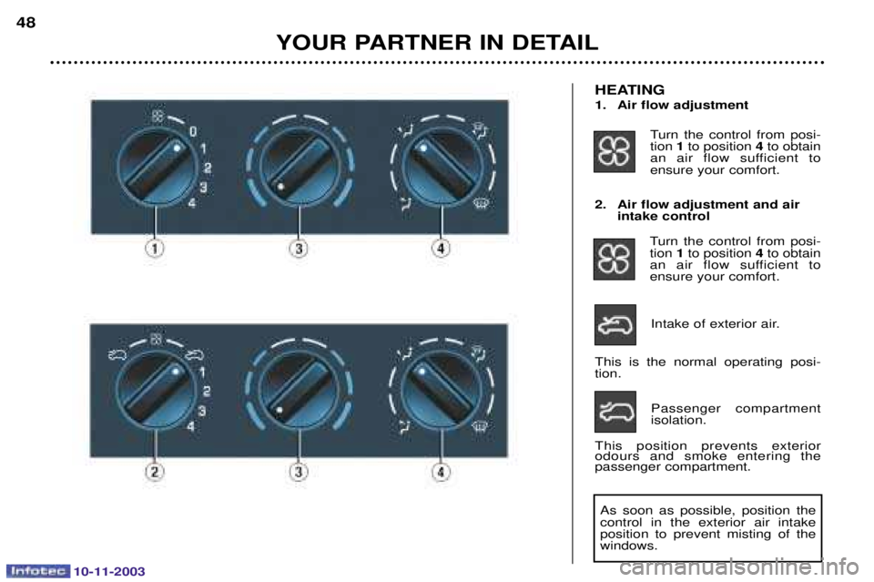PEUGEOT PARTNER VU 2003 Service Manual 10-11-2003
2. Air flow adjustment and airintake control
) 	  
 !
 1! 4
   	 
		

(&			
) 