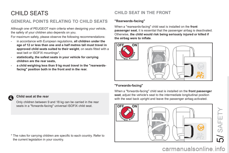 PEUGEOT RCZ 2012 Owners Manual 5/
SAFETY
GENERAL POINTS RELATING TO CHILD SEATS
Although one of PEUGEOT main criteria when designing your vehicle,
the safety of your children also depends on you.
For maximum safety, plea PEUGEOT RCZ 2012 Owners Manual 5/
SAFETY
GENERAL POINTS RELATING TO CHILD SEATS
Although one of PEUGEOT main criteria when designing your vehicle,
the safety of your children also depends on you.
For maximum safety, plea