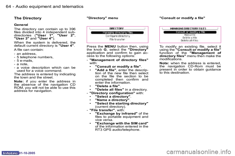 PEUGEOT 1007 2005.5 Repair Manual �6�4 �-�A�u�d�i�o� �e�q�u�i�p�m�e�n�t� �a�n�d� �t�e�l�e�m�a�t�i�c�s
�0�1�-�1�0�-�2�0�0�5
�6�5
�-�A�u�d�i�o� �e�q�u�i�p�m�e�n�t� �a�n�d� �t�e�l�e�m�a�t�i�c�s
�0�1�-�1�0�-�2�0�0�5
�T�h�e� �D�i�r�e�c�t�o