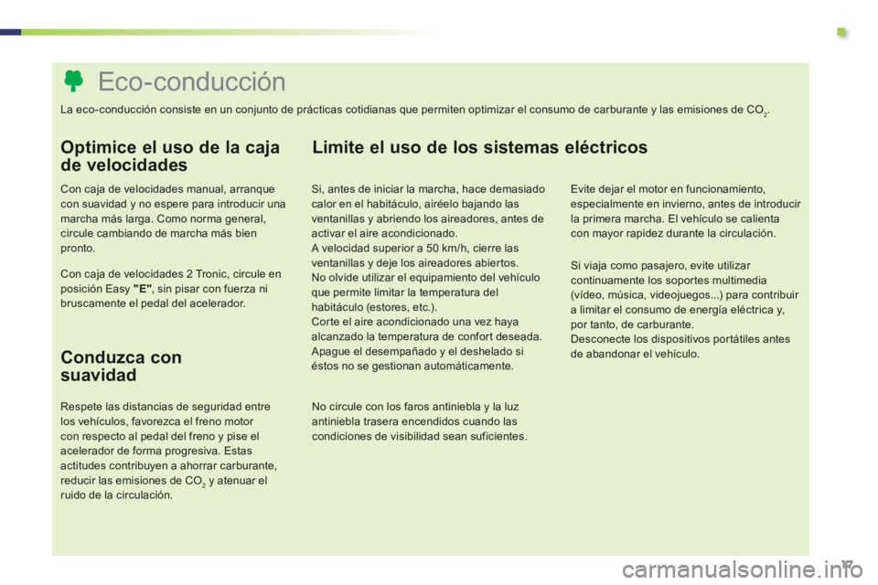 PEUGEOT 107 2012  Manual del propietario (in Spanish) .
17
   
 
 
 
 
 
 
 
 
 
 
 
 
 
 
 
 
 
 
 
 
 
 
 
 
 
 
 
 
 
 
 
 
 
 
 
 
 
 
 
 
 
 
 
 
 
 
Eco-conducción  
La eco-conducción consiste en un conjunto de prácticas cotidianas que permiten 