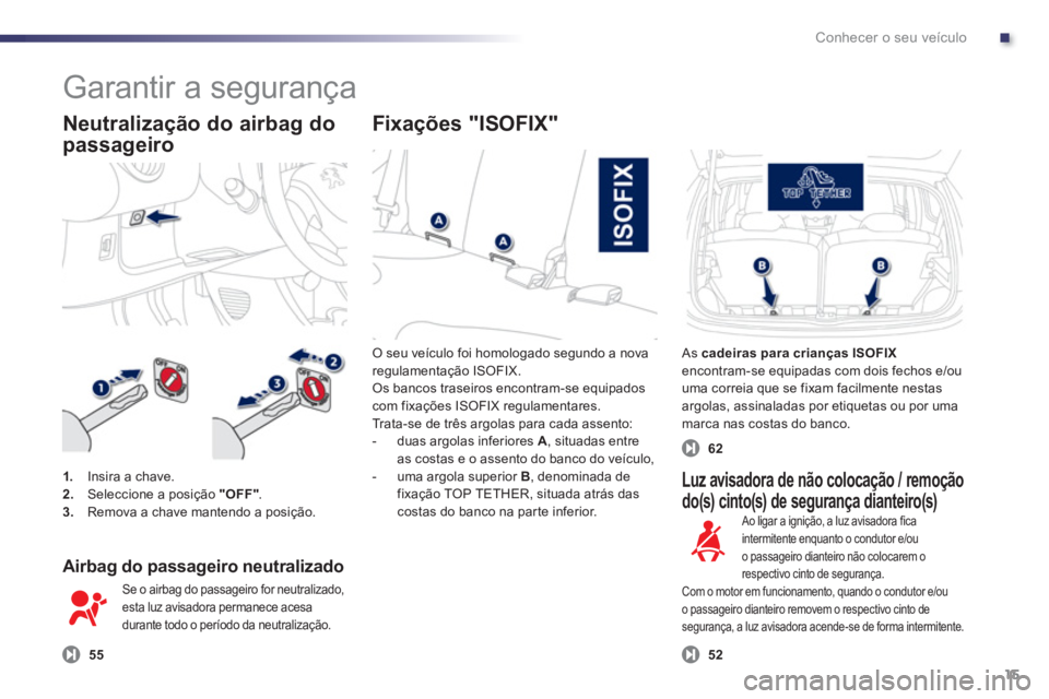 PEUGEOT 107 2012 Manual de utilização (in Portuguese) .Conhecer o seu veículo
15
O seu veículo foi homologado segundo a nova regulamentação ISOFIX. Os bancos traseiros encontram-se equipadoscom fixações ISOFIX regulamentares.
Trata-se de três argo PEUGEOT 107 2012 Manual de utilização (in Portuguese) .Conhecer o seu veículo
15
O seu veículo foi homologado segundo a nova regulamentação ISOFIX. Os bancos traseiros encontram-se equipadoscom fixações ISOFIX regulamentares.
Trata-se de três argo
