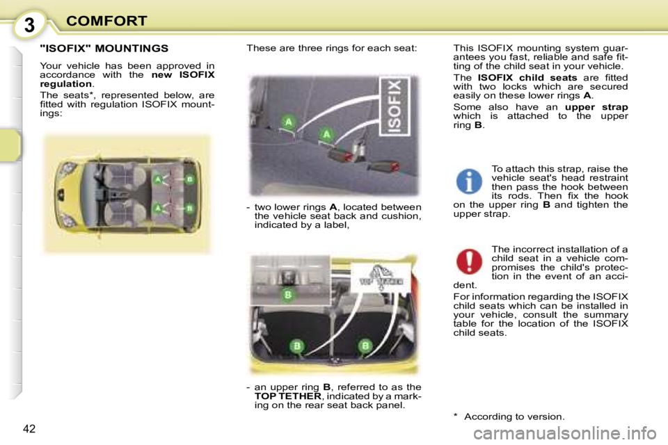 PEUGEOT 107 2006.5 Service Manual �3�C�O�M�F�O�R�T
�4�2
�"�I�S�O�F�I�X�"� �M�O�U�N�T�I�N�G�S
�Y�o�u�r�  �v�e�h�i�c�l�e�  �h�a�s�  �b�e�e�n�  �a�p�p�r�o�v�e�d�  �i�n�  
�a�c�c�o�r�d�a�n�c�e�  �w�i�t�h�  �t�h�e� �n�e�w�  �I�S�O�