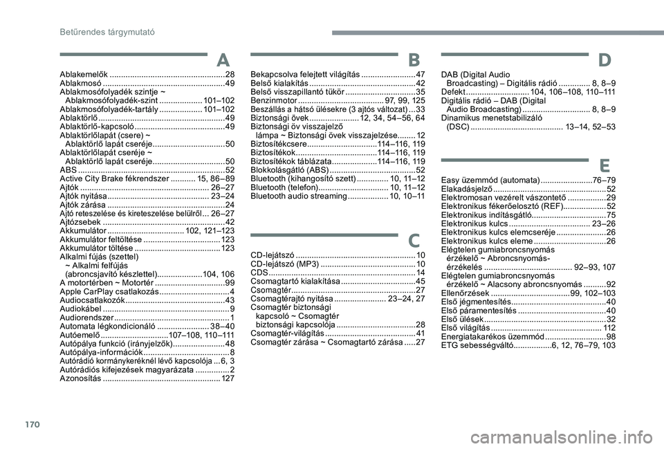 PEUGEOT 108 2018 Kezelési útmutató (in Hungarian) 170
Ablakemelők ................................................... 28
Ablakmosó ...................................................... 49
Ablakmosófolyadék szintje ~ Ablakmosófolyadék-szint
PEUGEOT 108 2018 Kezelési útmutató (in Hungarian) 170
Ablakemelők ................................................... 28
Ablakmosó ...................................................... 49
Ablakmosófolyadék szintje ~ Ablakmosófolyadék-szint