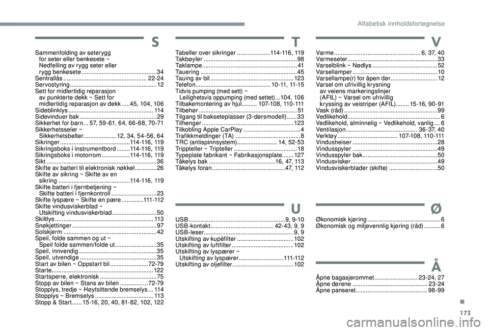 PEUGEOT 108 2018 Instruksjoner for bruk (in Norwegian) 173
Sammenfolding av seterygg for seter eller benkesete ~
Nedfelling av rygg seter eller
rygg benkesete
............................................. 34
Sentrallås
........................... PEUGEOT 108 2018 Instruksjoner for bruk (in Norwegian) 173
Sammenfolding av seterygg for seter eller benkesete ~
Nedfelling av rygg seter eller
rygg benkesete
............................................. 34
Sentrallås
...........................