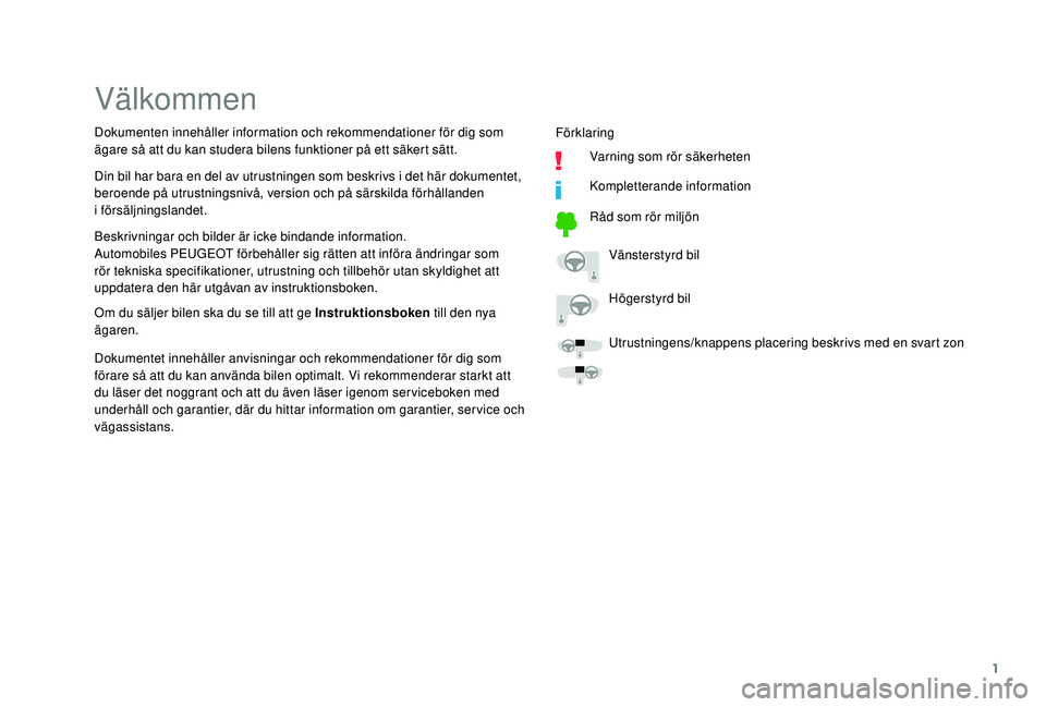 PEUGEOT 108 2018 Bruksanvisningar (in Swedish) 1
Välkommen
Beskrivningar och bilder är icke bindande information.
Automobiles PEUGEOT förbehåller sig rätten att införa ändringar som
rör tekniska specifikationer, utrustning och tillbehör PEUGEOT 108 2018 Bruksanvisningar (in Swedish) 1
Välkommen
Beskrivningar och bilder är icke bindande information.
Automobiles PEUGEOT förbehåller sig rätten att införa ändringar som
rör tekniska specifikationer, utrustning och tillbehör