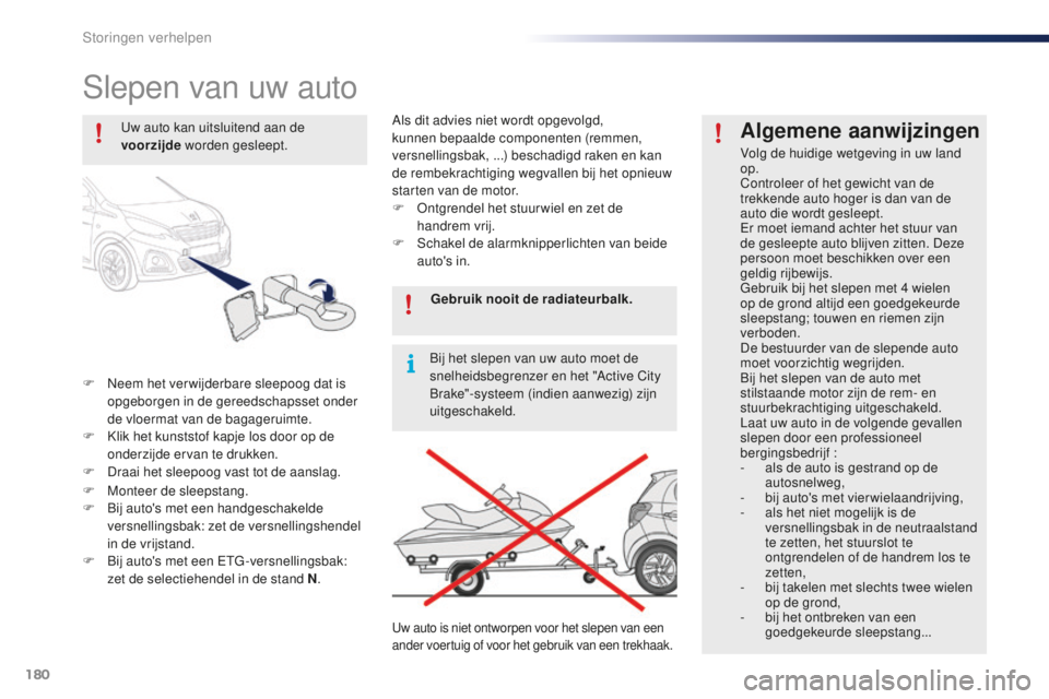 PEUGEOT 108 2016 Instructieboekje (in Dutch) 180
108_nl_Chap08_en-cas-pannes_ed01-2016
Slepen van uw auto
F Neem het verwijderbare sleepoog dat is opgeborgen in de gereedschapsset onder
de vloermat van de bagageruimte.
F
K
lik het kunststof PEUGEOT 108 2016 Instructieboekje (in Dutch) 180
108_nl_Chap08_en-cas-pannes_ed01-2016
Slepen van uw auto
F Neem het verwijderbare sleepoog dat is opgeborgen in de gereedschapsset onder
de vloermat van de bagageruimte.
F
K
lik het kunststof