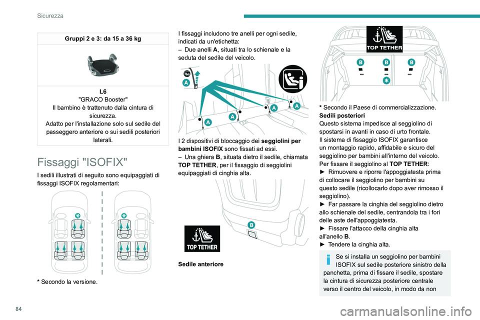 PEUGEOT 2008 2021  Manuale duso (in Italian) 84
Sicurezza
intralciare il funzionamento della cintura di 
sicurezza.
Un'errata installazione del seggiolino per 
bambini nel veicolo compromette la 
sicurezza del bambino in caso di impatto.
Ris