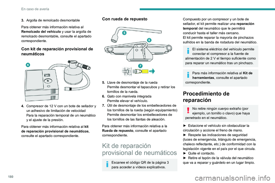 PEUGEOT 2008 2020 Manual del propietario (in Spanish) 180
En caso de avería
3.Argolla de remolcado desmontable
Para obtener más información relativa al
Remolcado del vehículo y usar la argolla de
remolcado desmontable, consulte el apartado
corres PEUGEOT 2008 2020 Manual del propietario (in Spanish) 180
En caso de avería
3.Argolla de remolcado desmontable
Para obtener más información relativa al
Remolcado del vehículo y usar la argolla de
remolcado desmontable, consulte el apartado
corres