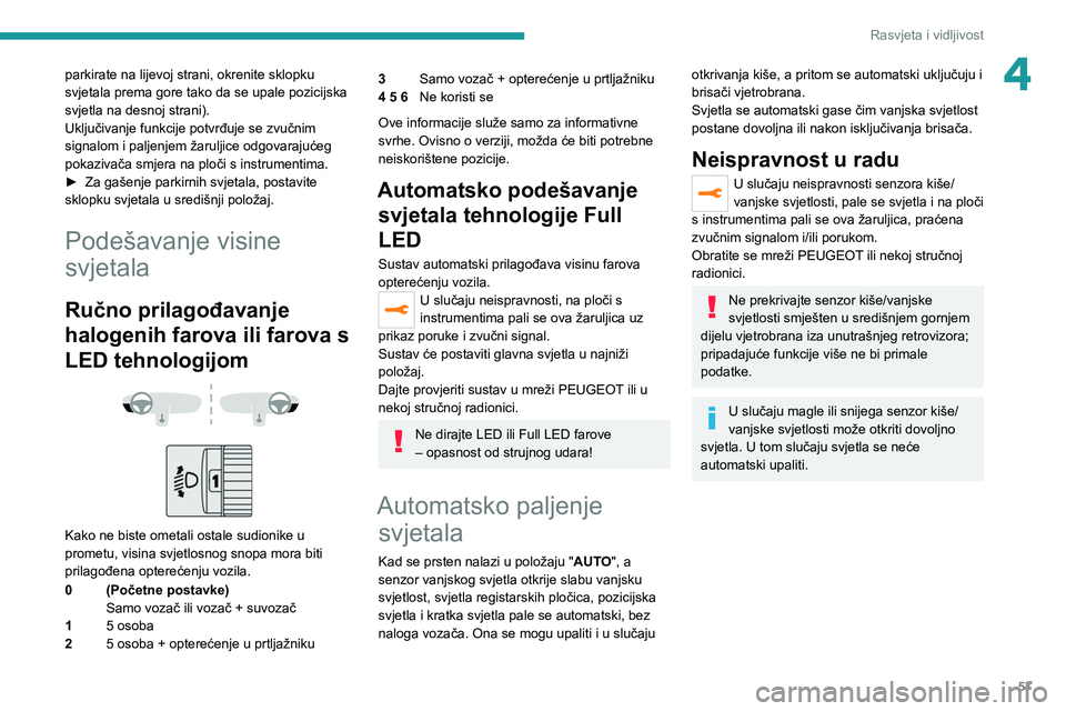 PEUGEOT 2008 2020 Upute Za Rukovanje (in Croatian) 57
Rasvjeta i vidljivost
4parkirate na lijevoj strani, okrenite sklopku
svjetala prema gore tako da se upale pozicijska
svjetla na desnoj strani).
Uključivanje funkcije potvrđuje se zvučnim
sign PEUGEOT 2008 2020 Upute Za Rukovanje (in Croatian) 57
Rasvjeta i vidljivost
4parkirate na lijevoj strani, okrenite sklopku
svjetala prema gore tako da se upale pozicijska
svjetla na desnoj strani).
Uključivanje funkcije potvrđuje se zvučnim
sign