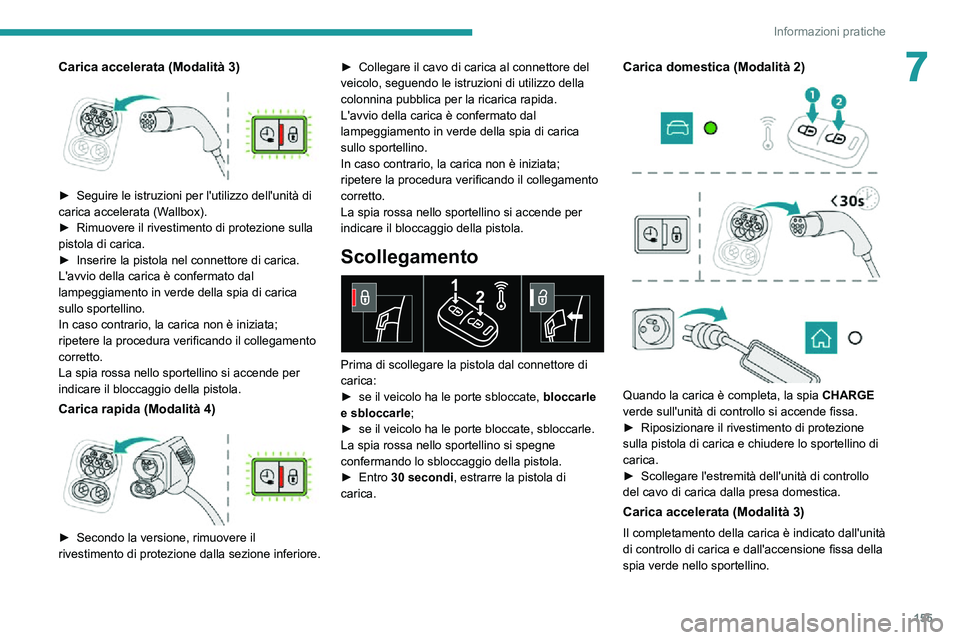 PEUGEOT 2008 2020 Manuale duso (in Italian) 155
Informazioni pratiche
7Carica accelerata (Modalità 3)
► Seguire le istruzioni per l'utilizzo dell'unità di carica accelerata (Wallbox).
â–º Rimuovere il rivestimento di protezione s PEUGEOT 2008 2020 Manuale duso (in Italian) 155
Informazioni pratiche
7Carica accelerata (Modalità 3)
► Seguire le istruzioni per l'utilizzo dell'unità di carica accelerata (Wallbox).
â–º Rimuovere il rivestimento di protezione s