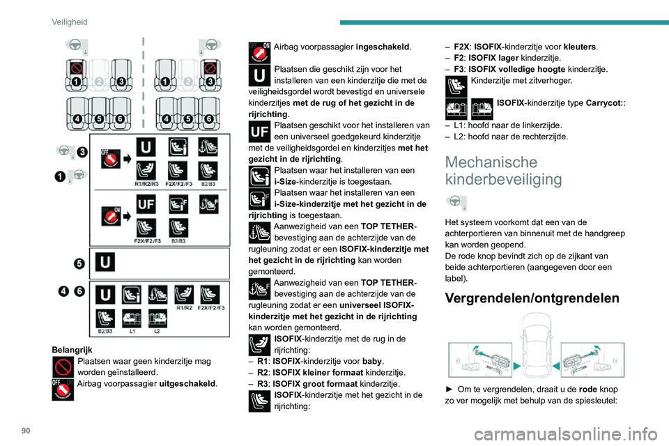 PEUGEOT 2008 2020 Instructieboekje (in Dutch) 90
Veiligheid
• Draai naar rechts op het linker achterportier.• Draai naar links op het rechter achterportier.► Om te ontgrendelen, draait u deze in de tegenovergestelde richting.
Verwar de PEUGEOT 2008 2020 Instructieboekje (in Dutch) 90
Veiligheid
• Draai naar rechts op het linker achterportier.• Draai naar links op het rechter achterportier.► Om te ontgrendelen, draait u deze in de tegenovergestelde richting.
Verwar de