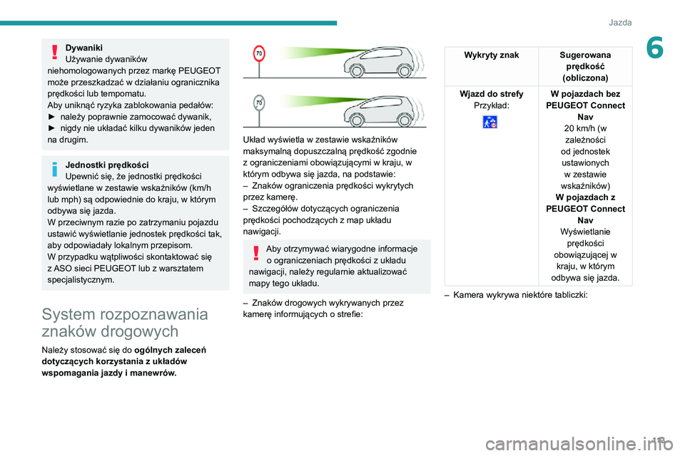 PEUGEOT 2008 2020 Instrukcja obsługi (in Polish) 11 3
Jazda
6Dywaniki
Używanie dywaników
niehomologowanych przez markę PEUGEOT
może przeszkadzać w działaniu ogranicznika
prędkości lub tempomatu.
Aby uniknąć ryzyka zablokowania pedałów PEUGEOT 2008 2020 Instrukcja obsługi (in Polish) 11 3
Jazda
6Dywaniki
Używanie dywaników
niehomologowanych przez markę PEUGEOT
może przeszkadzać w działaniu ogranicznika
prędkości lub tempomatu.
Aby uniknąć ryzyka zablokowania pedałów
