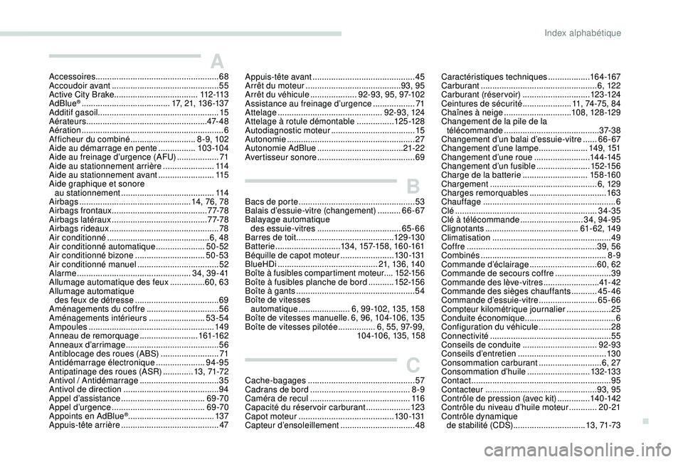 PEUGEOT 2008 2018 Manuel du propriétaire (in French) Accessoires..................................................... 68
Accoudoir avant .............................................. 55
Active City Brake
...............................
.....112 -11 PEUGEOT 2008 2018 Manuel du propriétaire (in French) Accessoires..................................................... 68
Accoudoir avant .............................................. 55
Active City Brake
...............................
.....112 -11