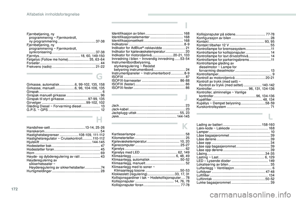 PEUGEOT 2008 2018 Instruksjoner for bruk (in Norwegian) 172
Fjernbetjening, ny programmering ~ Fjernkontroll,
ny programmering
........................................ 37- 3 8
Fjernbetjening, ny programmering ~ Fjernkontroll,
synkronisering
...... PEUGEOT 2008 2018 Instruksjoner for bruk (in Norwegian) 172
Fjernbetjening, ny programmering ~ Fjernkontroll,
ny programmering
........................................ 37- 3 8
Fjernbetjening, ny programmering ~ Fjernkontroll,
synkronisering
......